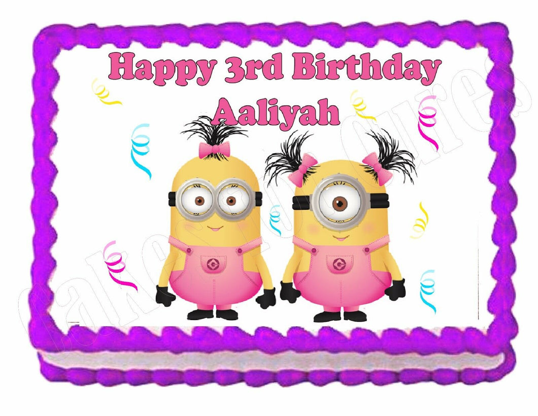 Despicable Me Minions in Pink Edible Cake Image Cake Topper - Cakes For Cures