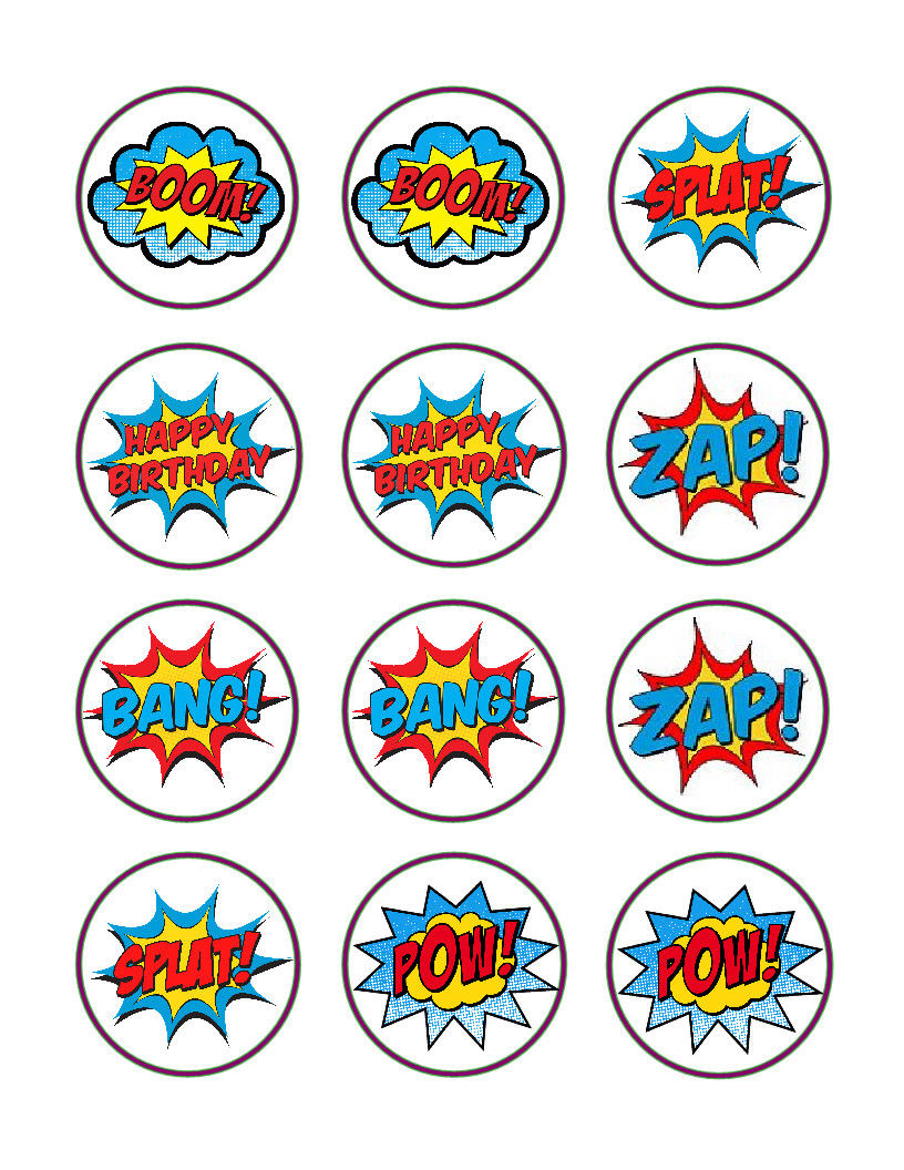 Superhero Super Hero Words Pop Bam Edible Cupcake Images Cupcake Toppers - Cakes For Cures