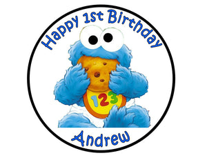 Cookie Monster Baby Sesame Street round party cake topper edible cake image - Cakes For Cures