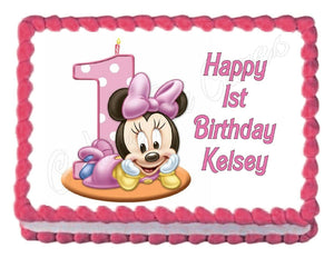 Minnie Mouse 1st Birthday Edible Cake Image Cake Topper - Cakes For Cures
