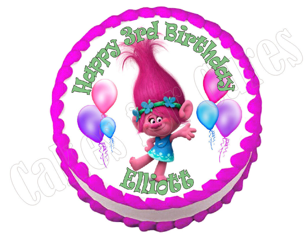 Trolls Poppy party decoration round edible party cake topper cake image - Cakes For Cures