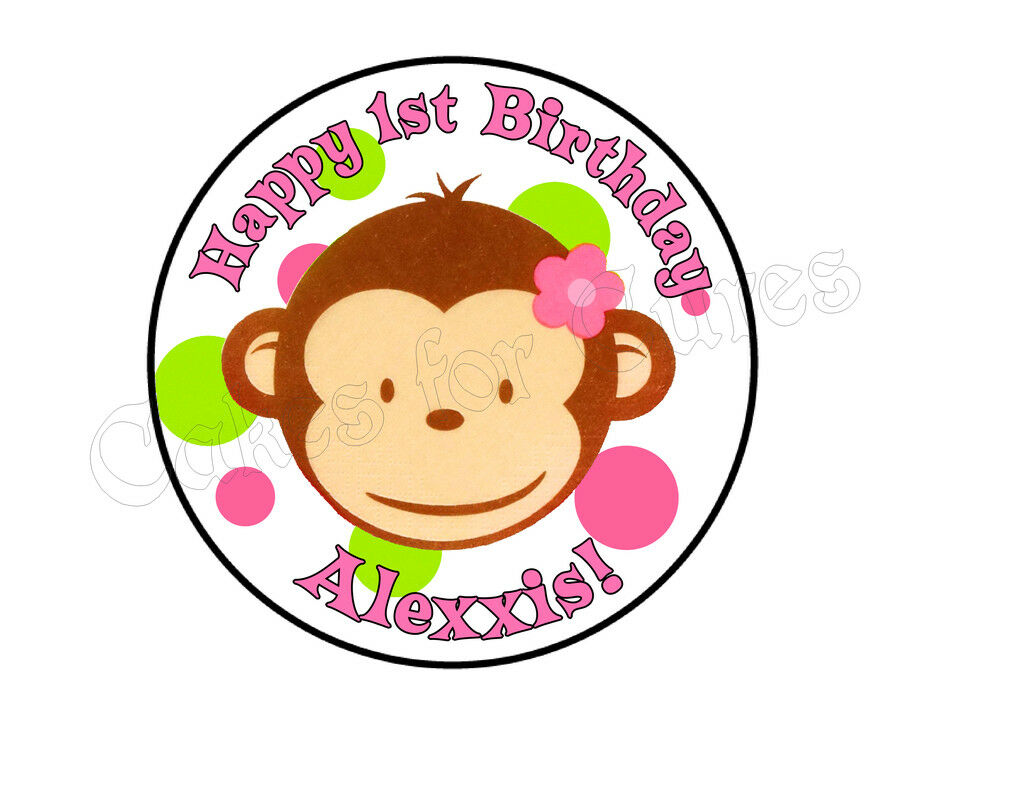 Pink Girl Mod Monkey Round Edible Cake Image Cake Topper - Cakes For Cures