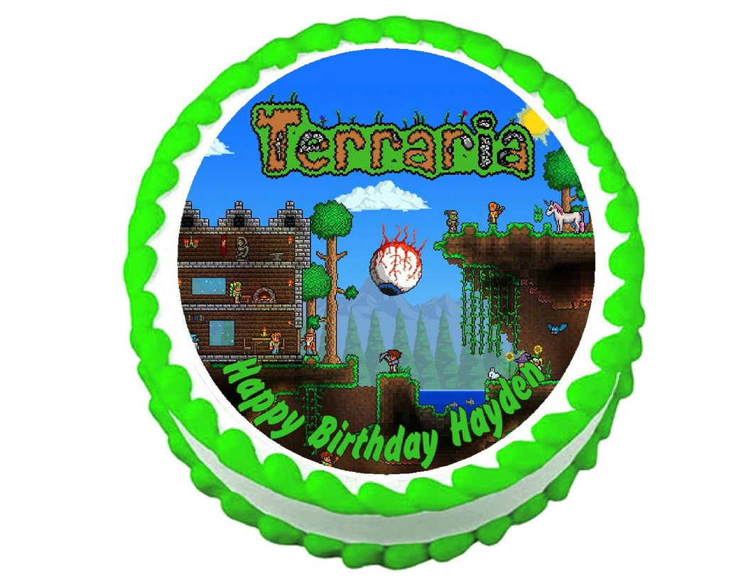 Terraria Gaming Round Edible Cake Image Cake Topper - Cakes For Cures