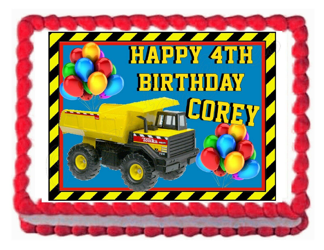 CONSTRUCTION TRUCK TONKA edible party cake topper cake image sheet decoration - Cakes For Cures