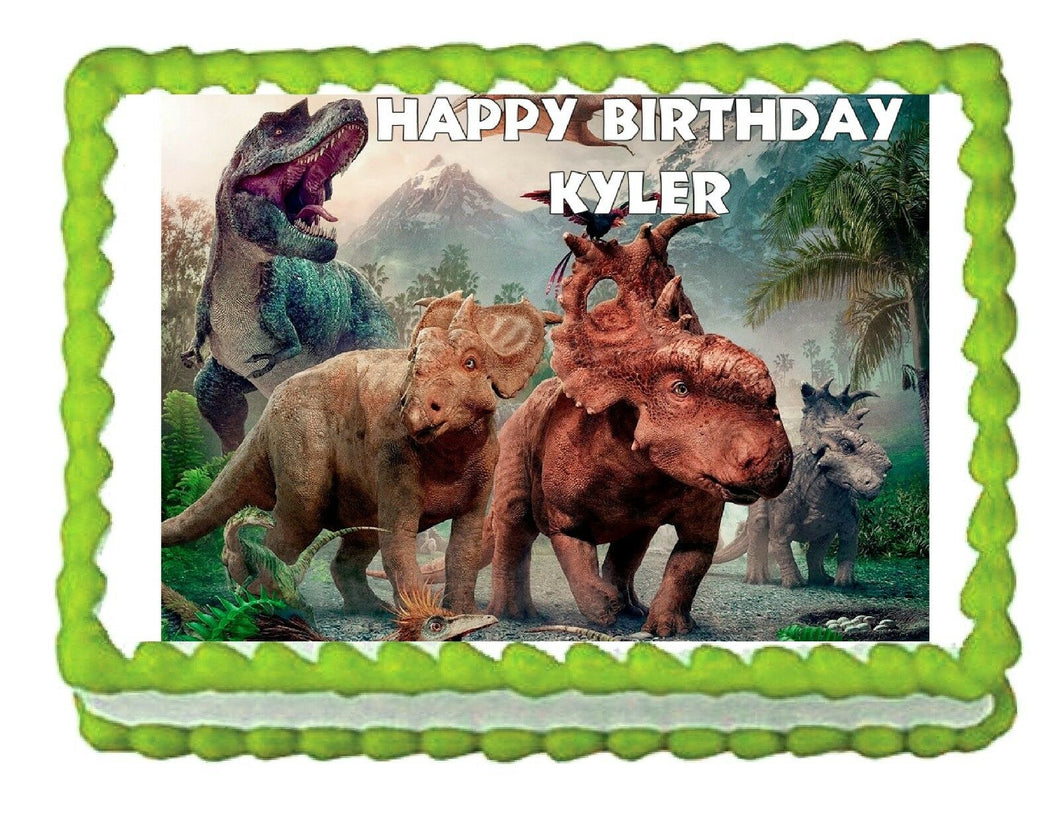 Walking with Dinosaurs edible cake topper decoration image frosting sheet - Cakes For Cures