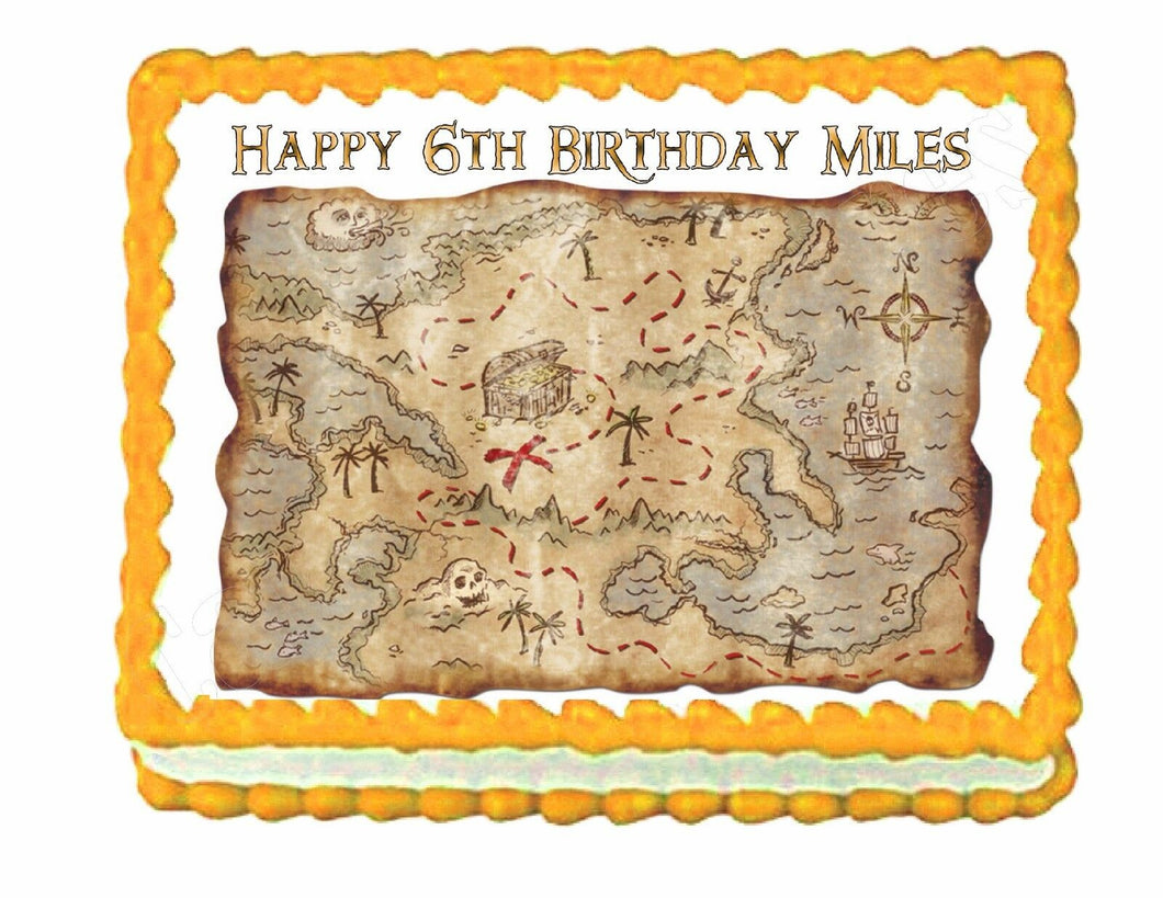 Treasure Map Pirate edible party cake topper cake decoration image frosting sheet - Cakes For Cures