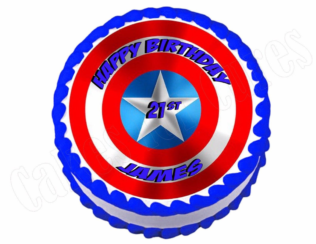 Captain America Shield Avengers edible party cake topper decoration image frosting sheet - Cakes For Cures