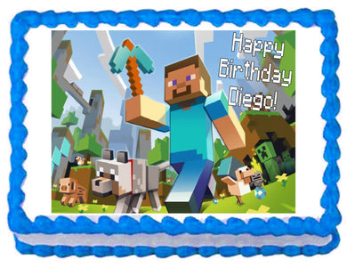 Minecraft Party Edible Cake Image Cake Topper