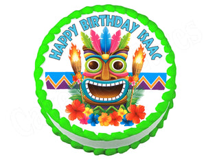 Hula Hawaiian Luau Tiki party round edible cake image cake topper decoration - Cakes For Cures
