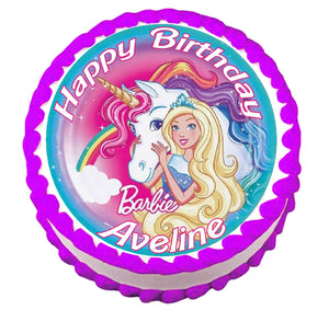 Barbie Unicorn Round Edible Cake Image Topper - Cakes For Cures