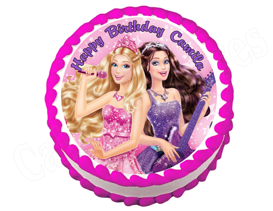 Barbie Princess and the Popstar Round Edible Cake Image Cake Topper - Cakes For Cures