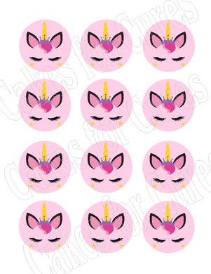 Unicorn face edible party cupcake toppers decoration frosting toppers 12/sheet* - Cakes For Cures