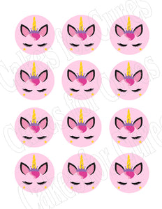 Unicorn face edible party cupcake toppers decoration frosting toppers 12/sheet* - Cakes For Cures